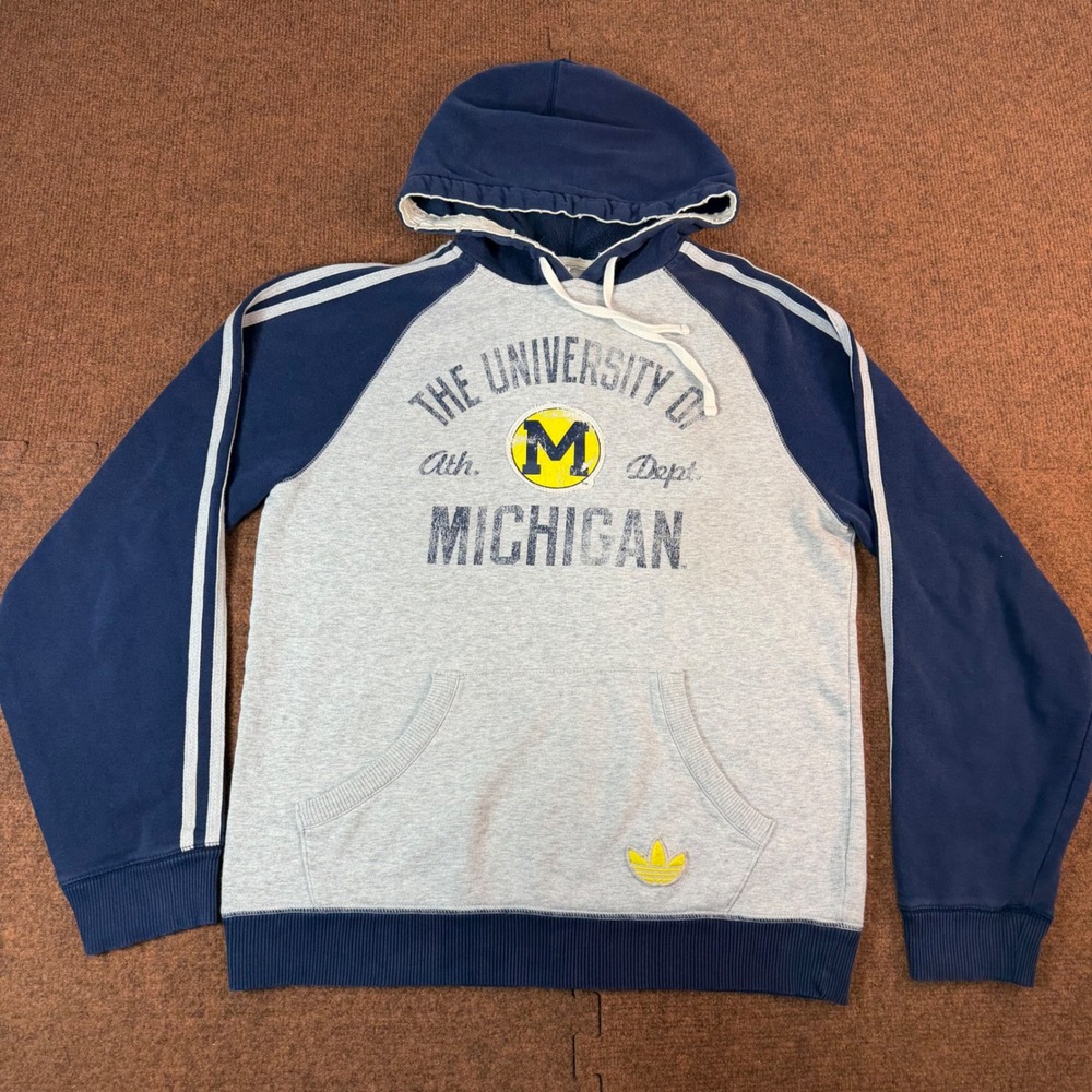 Adidas Originals Michigan Wolverines Hoodie Mens Small Grey Navy Blue 8699A 12